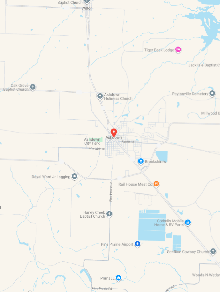 towing service Ashdown AR map showing service location at 170 S Constitution Ave Ashdown AR