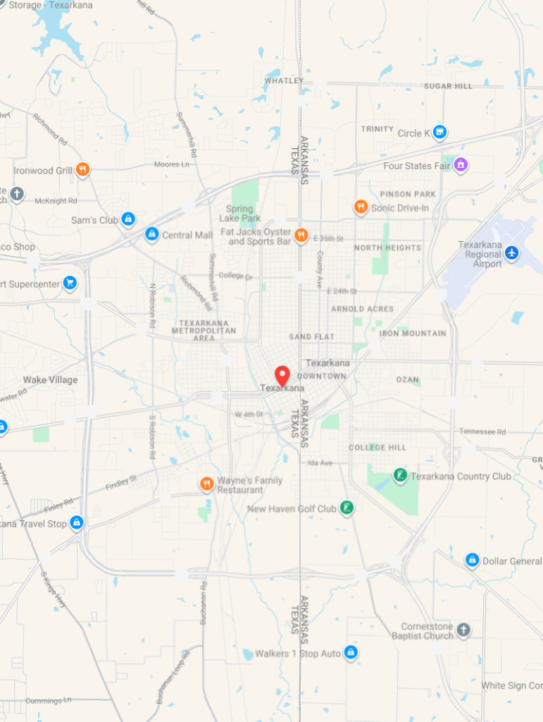 Google Map showing towing service Texarkana TX